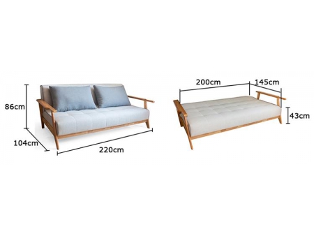 Sofá cama de tela con marco de madera