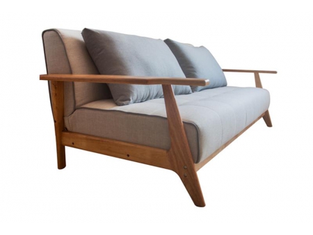 Sofá cama de tela con marco de madera