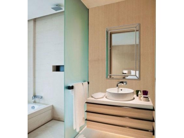Espejo redondo con marco de madera para baño