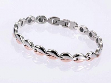 Pulsera Magnética, de Acero Inoxidableen Color Plateado y Oro Rosa - S076-2
