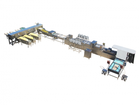 Línea de procesamiento de huevos 303A con limpieza, clasificación y envasado automático (20,000 huevos/hora)