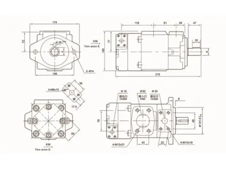 Bomba de paletas de desplazamiento fijo doble de alta presión