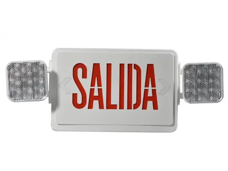 Señal de salida de emergencia con leyenda SALIDA combinado con luminarias LED, JLEC2GW-SA/JLEC2RW-SA