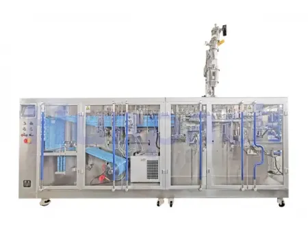 Envasadora horizontal de bolsas planas, llenado con 2 boquillas