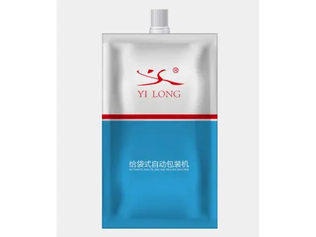 Máquina rotativa continua de llenado y tapado de bolsas con boquilla